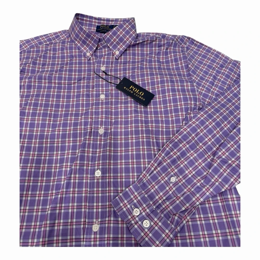 Polo Ralph Lauren Shirt Men XL Purple Casual Button Down Plaid Classic Fit NWT